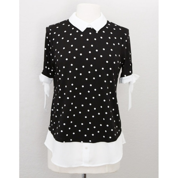 Polka Dots Peterpan Collar Bow Cuffs Layered Top - Picture 2 of 8
